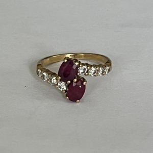 4503- Toi & Moi Ring Yellow Gold Ruby Diamonds