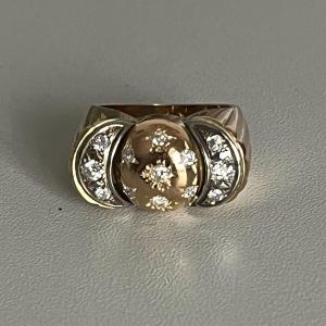 4783- Domed Yellow Gold And Gray Diamond Ring