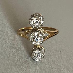 5086- Bague Ancienne Or Jaune Diamants 1,30 Ct