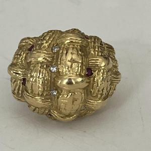 5588- Yellow Gold Ruby Diamond Ball Ring