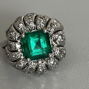 5431- Art Deco Platinum Emerald Ring From Brazil Diamonds