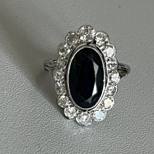 5520- Pompadour Ring Old Platinum Sapphire Diamonds
