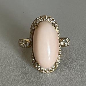 5510- Yellow Gold Coral Diamonds Ring
