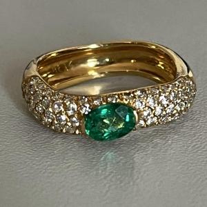 5564- Yellow Gold (18k) Emerald Diamond Bangle Ring