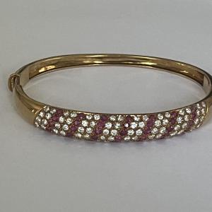 5470- Yellow Gold Diamond Ruby Bangle Bracelet