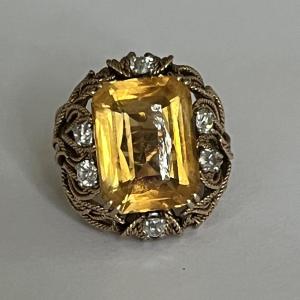 5599- Yellow Gold Citrine Diamond Cocktail Ring Paul Touzet