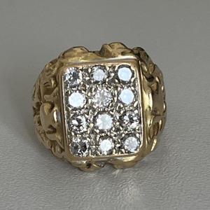 5648- Yellow Gold Diamond Signet Ring
