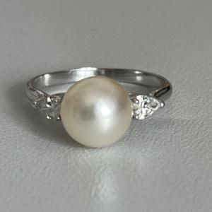 5651- Bague Or Gris Perle Diamants