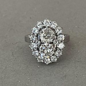 5957- Importante Bague Or Gris Diamants (2 X 0,60 Ct Au Centre)