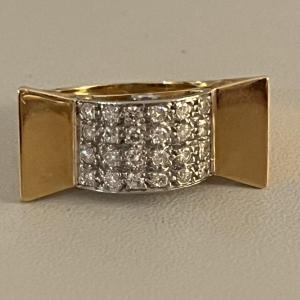 1455- Bague Tank Or Jaune Platine Diamants