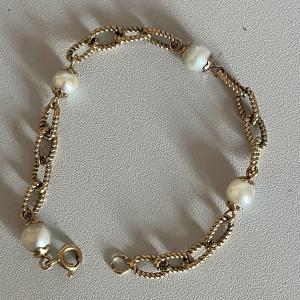 3949- Bracelet Or Jaune Torsadé Perles Akoya
