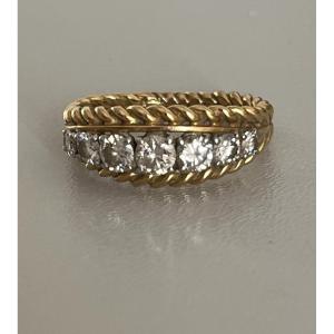 6404- Bague Jarretière Or Jaune Torsadé Diamants
