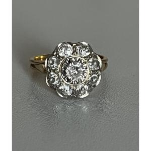 6462- Antique Daisy Ring In Yellow Gold And Grey Diamonds