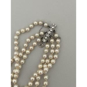 6470- 4 Row Akoya Pearl Bracelet White Gold Clasp Diamonds