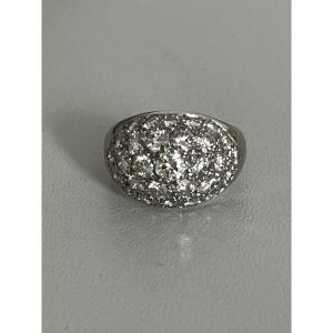 6537- Bague Jonc Bombé Or Gris Diamants
