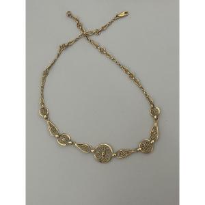 6540- Filigree Yellow Gold Necklace 43 Cm
