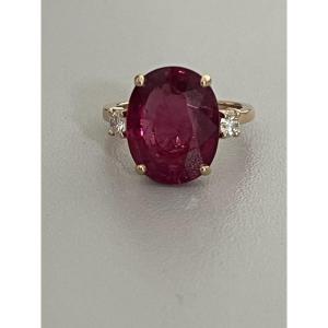 6477- Bague Or Rose Tourmaline Rubellite de 8,00 ct Diamants