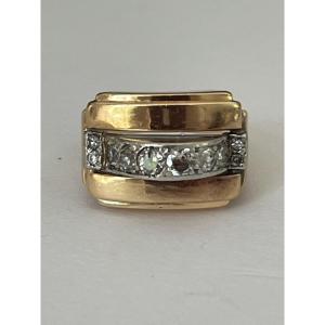 6635- 1940s Ring Yellow Gold Diamonds 1.20 Ct