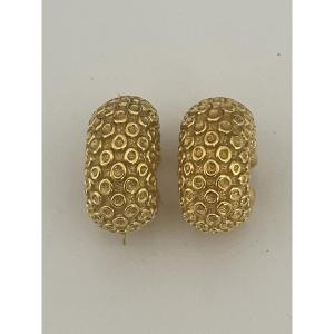 6592- Importantes Boucles d'Oreilles Créoles Or Jaune Gaufré
