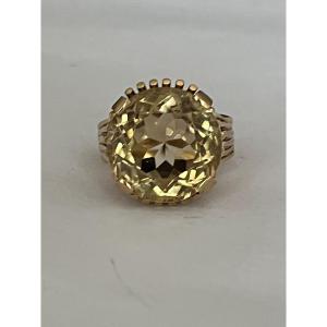6689- Yellow Gold Cocktail Ring Citrine 11.00 Ct