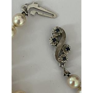 6696- Sautoir Choker Perles Akoya Fermoir Or Gris