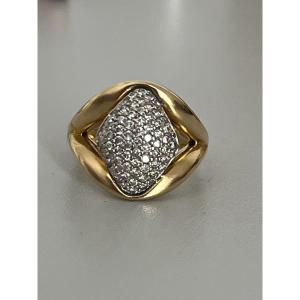 6746- Bague Dôme Or Jaune Pavé de Diamants