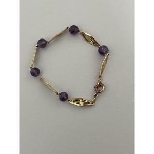 6596- Antique Yellow Gold Amethyst Bracelet