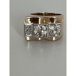 6757- Bague Tank Or Jaune Platine Diamants 1,70 ct
