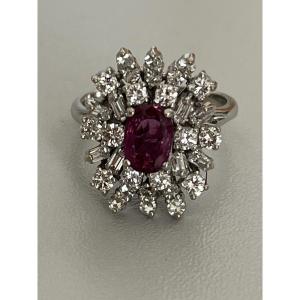 6770- White Gold Ring Pink Sapphire Diamonds