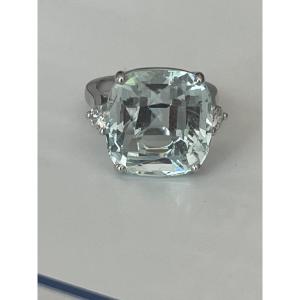 6629- Aquamarine White Gold Ring (16.00 Ct) Diamonds