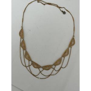 6819- Yellow Gold Drapery Necklace With Akoya Pearls