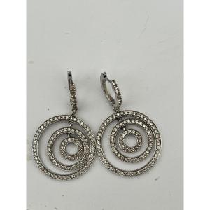 6823- Boucles d'Oreilles Pendants Or Gris Diamants