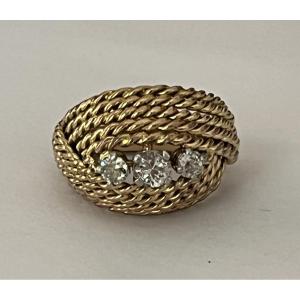 6866- Twisted Yellow Gold Wire Diamond Ring