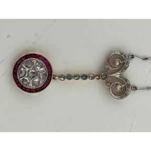6951- Collier Négligé Or Jaune Platine Diamants Rubis