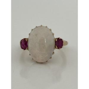 6952- Yellow Gold Opal Cabochon Ruby Ring