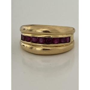 6963- Bague Jonc Or Jaune Rubis
