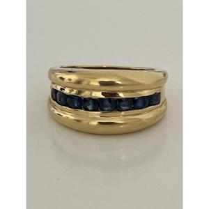 6964- Bague Jonc Or Jaune Saphirs