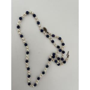 6967- Collier Perles Akoya et Lapis Lazuli