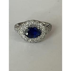 70EON- Bague Or Gris Saphir Royal Blue 2,00 ct Non Chauffé Diamants