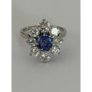 7035- Unheated Ceylon Sapphire And Diamond White Gold Ring