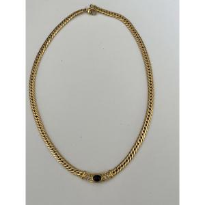 6553- Collier Or Jaune Maille Serpent Saphir Diamants