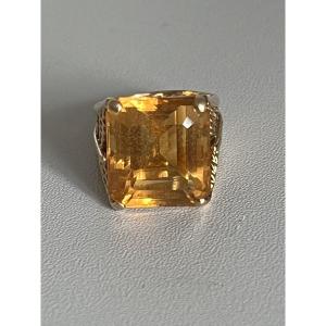 4042 - Vintage Yellow Gold Citrine Ring 14.00 Ct