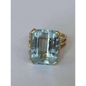 7126- Bague Cocktail Vintage Or Jaune Aigue-Marine