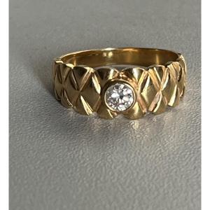 7156- Bague Bandeau Vintage Or Jaune Diamant