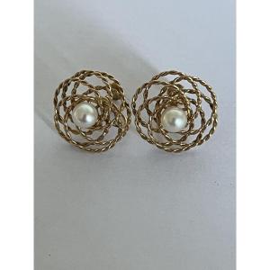 7276b - Vintage Earrings, Yellow Gold Wire, Akoya Beads