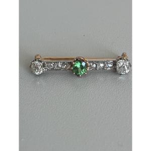 1041- Antique Gold Peridot Diamond Brooch/barrette