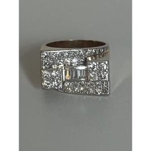 7268- Bague Tank Or Platine Diamants 1,10 ct