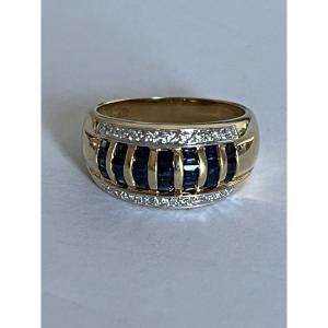 7277- Bague Bandeau Or Saphirs Diamants
