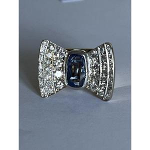 7289 - Vintage Butterfly Ring, Gold, Sapphire 1.50 Ct, Diamonds 1.50 Ct