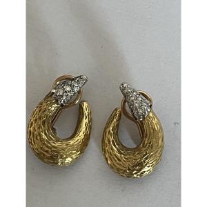 5573 - Vintage Clip-on Earrings In Yellow And Grey Gold With Diamonds